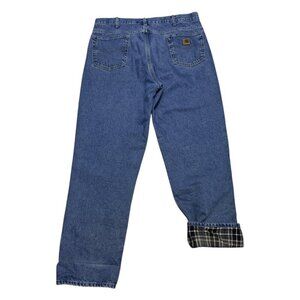 CARHARTT Plaid Flannel Lined Winter Work Denim Pants Jeans Mens 37x34
